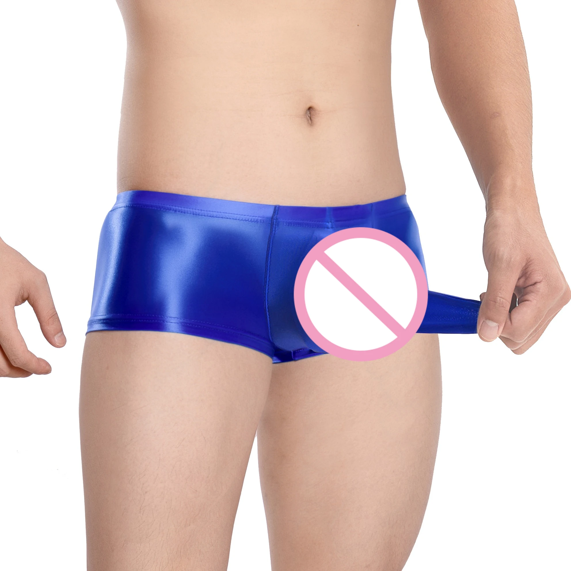 

Men Long Bulge Pouch Boxer Shorts Oil Glossy Solid Color Elephant Trunks Low Waist Thin Sheer Underwear Smooth Sleepwear Panties