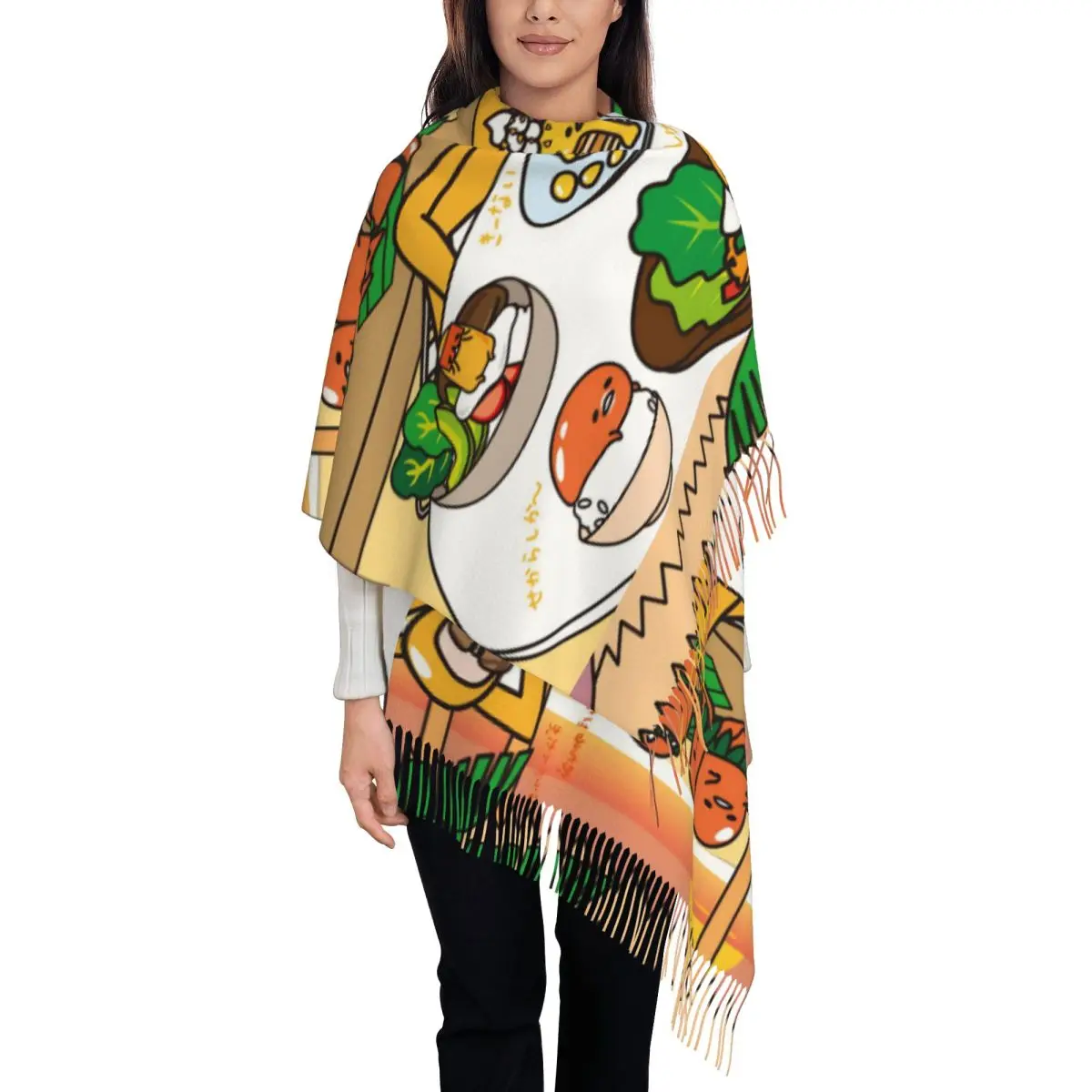 Damessjaal met kwastje Gudetama schattig ei cartoon grote winter warme sjaal wrap geschenken pashmina sjaals