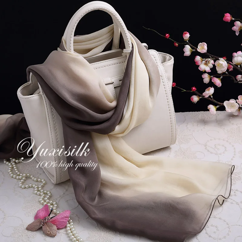 

High Quality Tuo Gray Gradient Color Silk Long Scarf Women's Shawl Spring, Autumn, Winter and Summer All-Matching