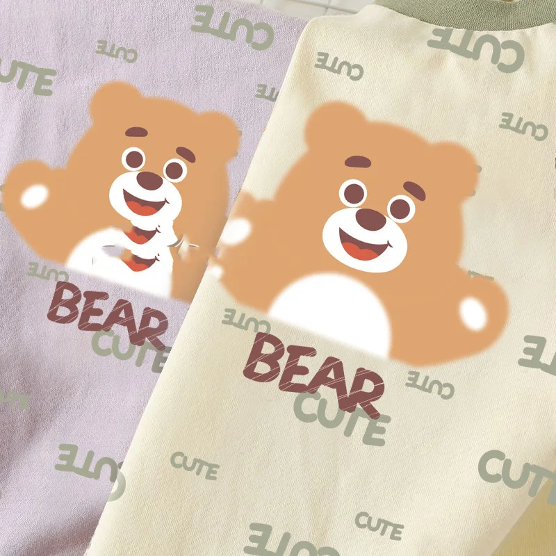 Spring Autumn Newborn Boys Long Sleeves Cotton Bear Cartoon Infant Baby Boys T-shirt Loose Letter All Print Spliced Kid Boy Tees