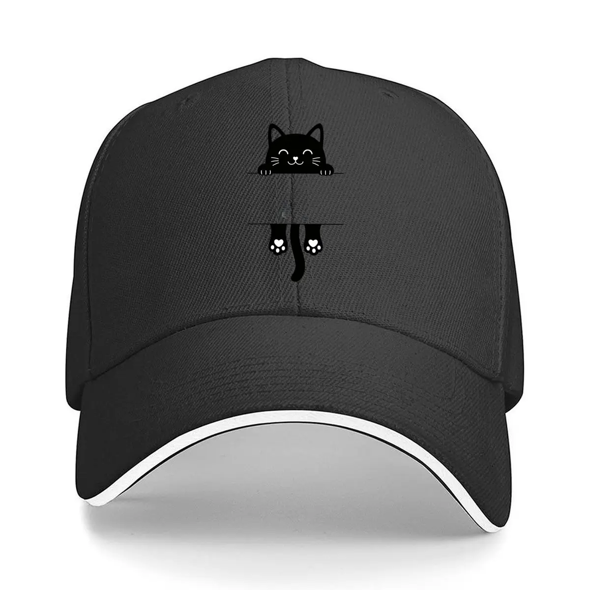 Black Cat Peeking Cute Paws Tail Sandwich Baseball Cap Outdoor