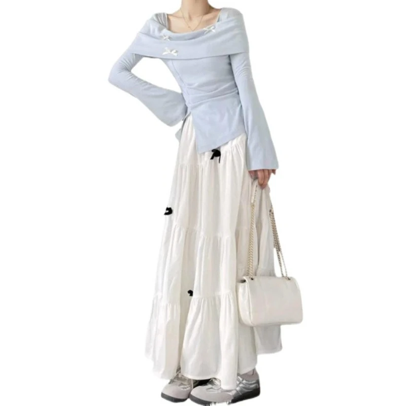 Conjunto de pre otoño con un conjunto completo de vestidos para mujer, nuevo conjunto de falda larga con temperamento, traje coreano pequeño, 2025