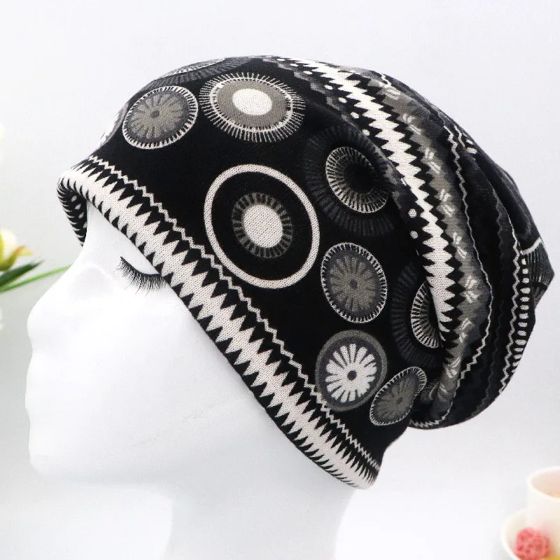 Baggy Casual Women Knit Beanie Hats Headwear Female Stylish Multicolor Flower Skull Beanies Hat Autumn Thin Bonnet Cap Headwear