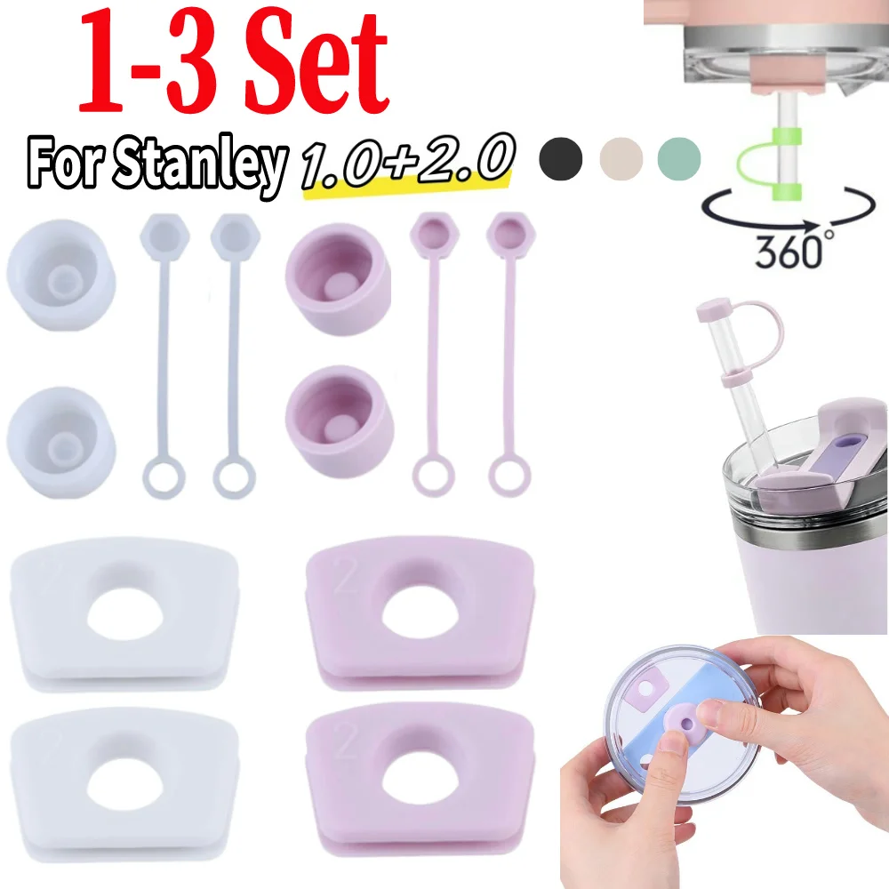 Silicone Spill Stopper Set Straw Cover Leak Stopper Anti Spill Stopper Set for Stanley 1.0/2.0 Tumbler Accessories