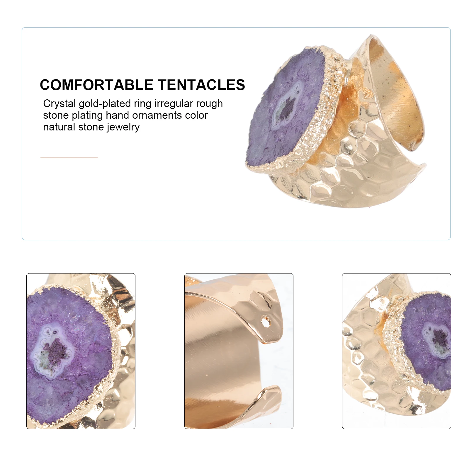 

1pc Gold Plated Agate Stone Decorative Jewelry for Women Vintage Hand Accessories Finger Ring Trendy Crystal Rings