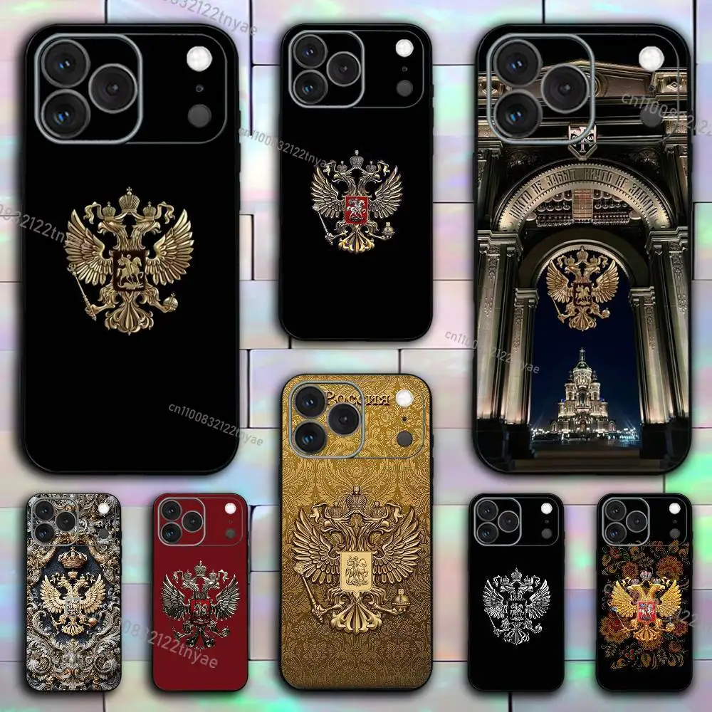 

Russia Flag national emblem For iPhone 17,16,15,14,13,12,11,Pro,X,XS,Max,XR,Plus,Mini Soft Silicone Phone Case Black Shockproof