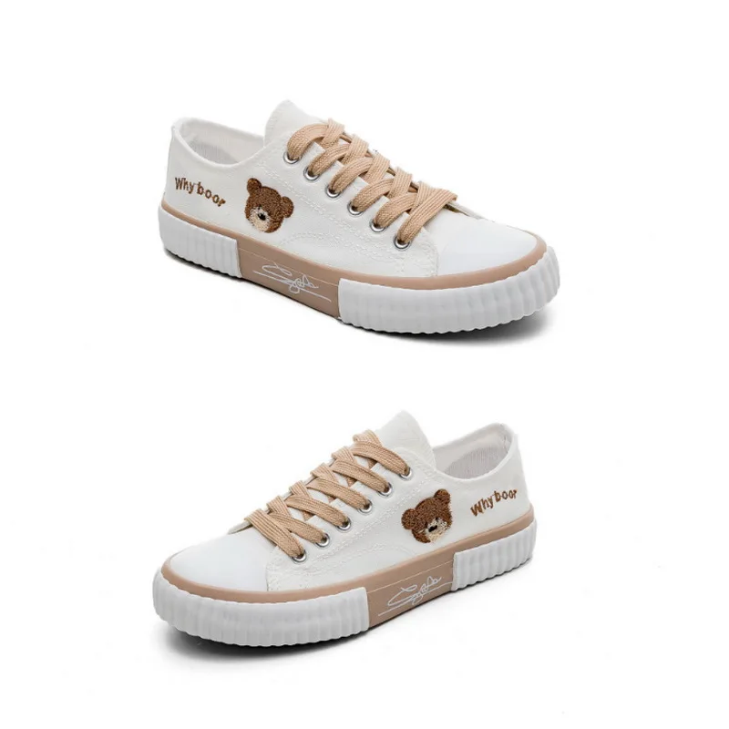 2024 spring new bear canvas shoes female students Korean version breathable all casual board shoes large size cookie shoes image 4