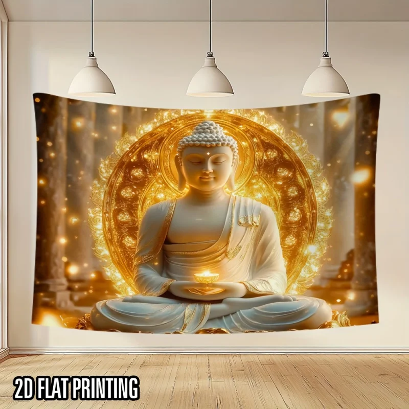 VIKAMA Golden Buddha Zen Tapestry Entryway Tea Room Decor Me