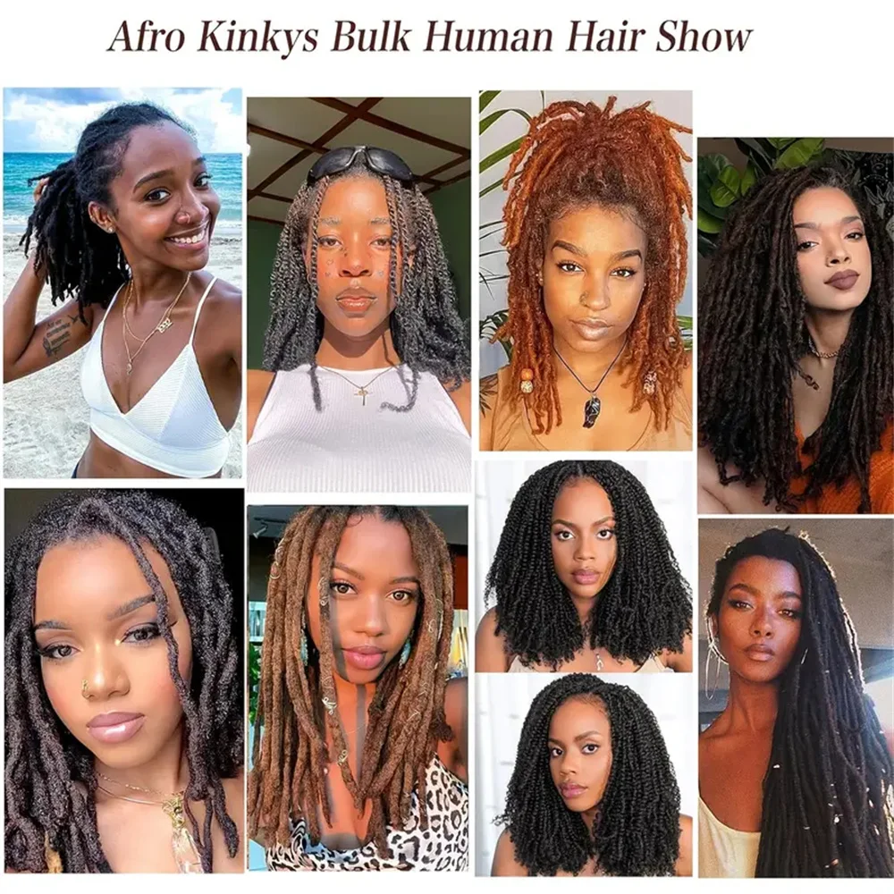 Afro Kinkys Bulk Human Hair for Dreadlock Extensions Loc Repair Braiding Twist Tight Afro Kinky Human Hair for Locs 1 Pack 30g