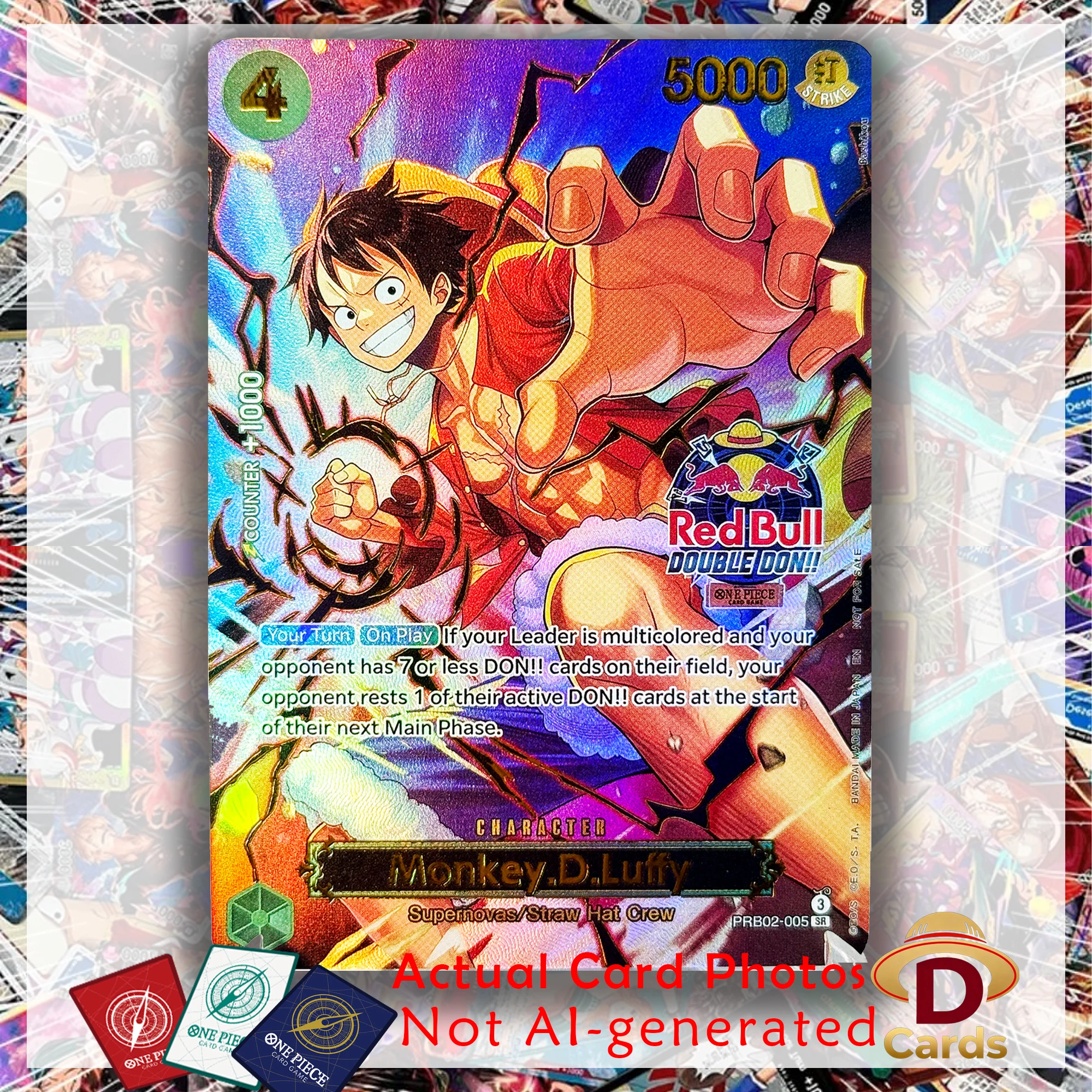 One Piece Card Monkey.D.Luffy PRB02-005 Prize Card Supernovas/Straw Hat Crew Actual Cards Photos Anime Game Replica Proxy Card