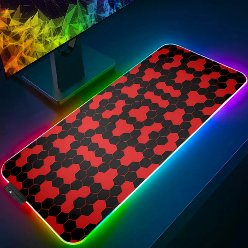 Muismat Gamer LED PC Computer Zachte Bureaumat Geometrie Patroon Toetsenbord Pad RGB Laptop Anime Gaming Accessoires Muismat Tapijt