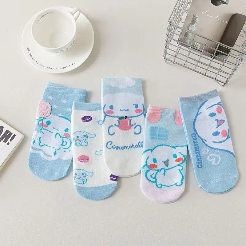5 pares cinnamoroll bonito dos desenhos animados meias tornozelo estilo coreano doce primavera verão meias na moda para mulheres meninas