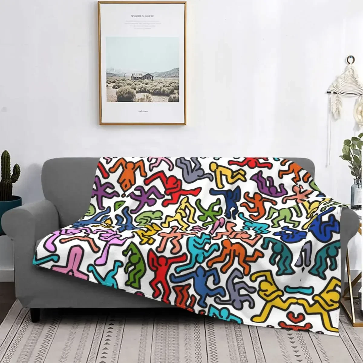 Dancing In The Wind tema colorato flanella coperta morbida accogliente Haring dipinti geometrici arte per la camera da letto divano Home Decor