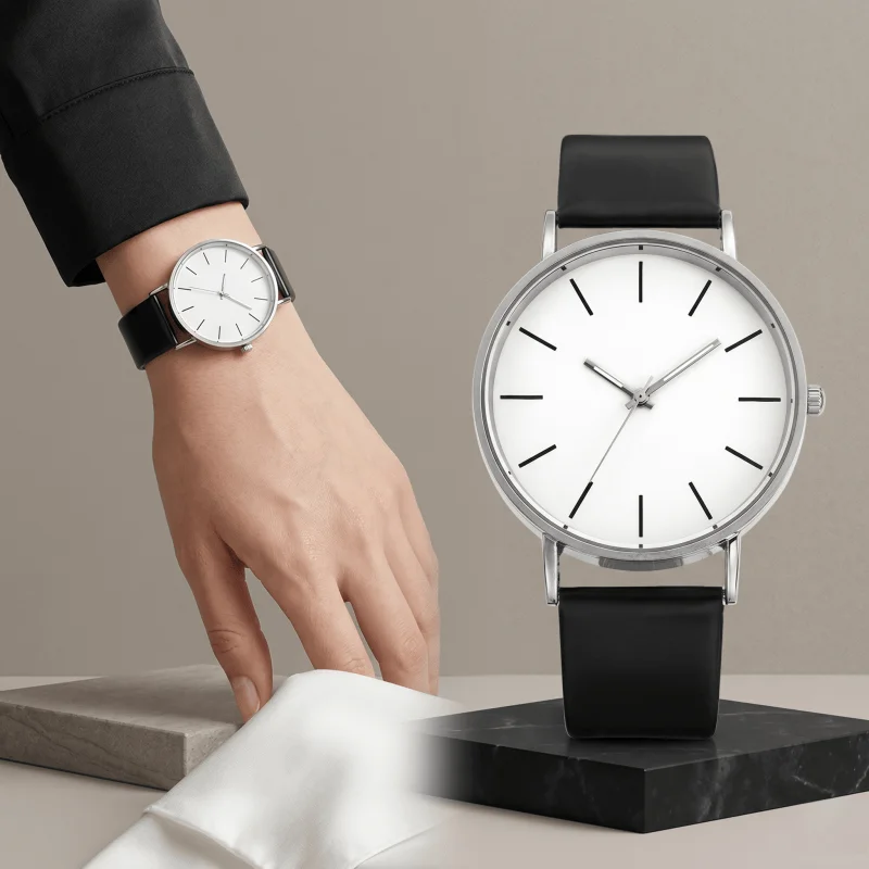 Minimalist Stylish Men's Watches Casual Black Leather Strap Quartz Wristwatch For Men Business Male Clock Relógios Masculino