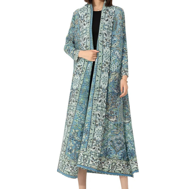 Printed Cloak Coat Autumn New Women's Flip Collar Cardigan Long Middle Eastern Robe