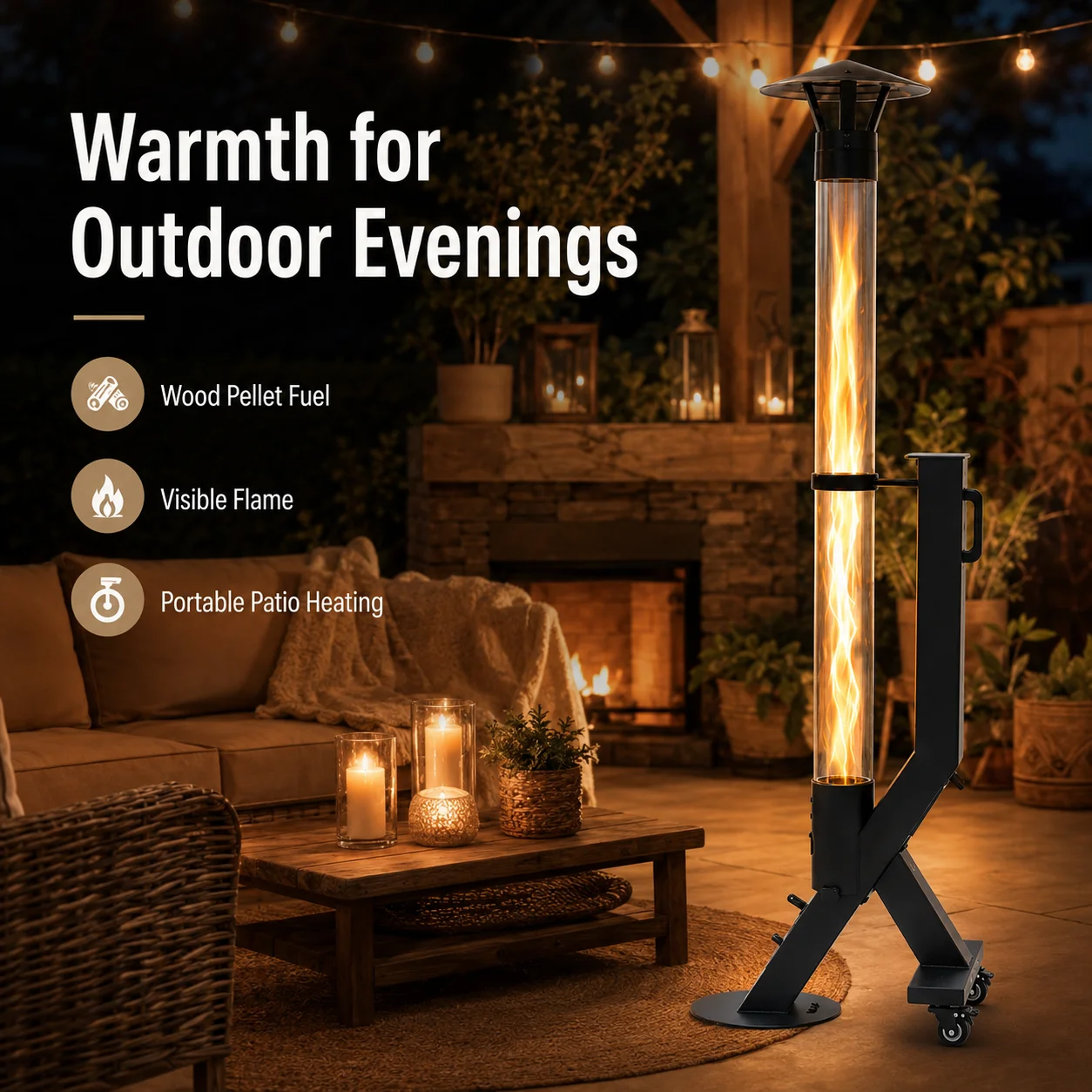 Durable Modern Design Pellet Patio Heater Carbon Steel Freestanding Outdoor Heater Stove for Garden Backyard and Terrace