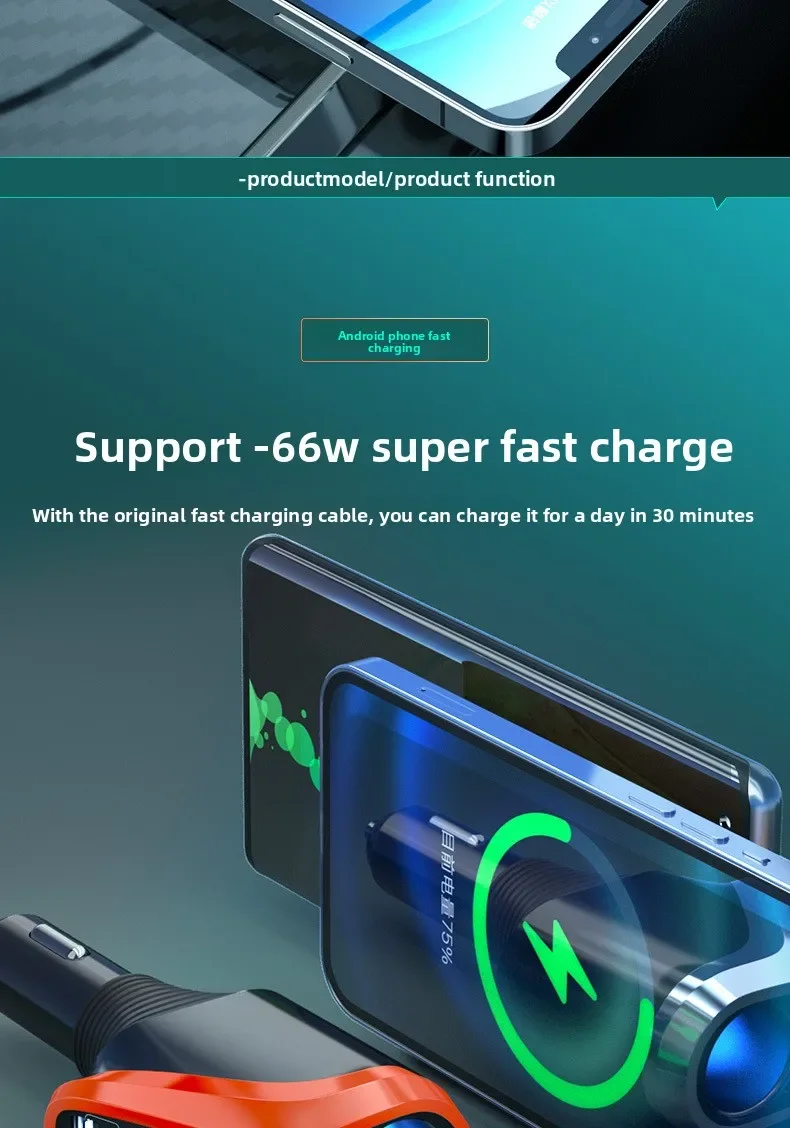 188W Car Charger with QC3.0 & PD20W Fast Charging 3-Port USB Adapter for iPhone Samsung 12V/24V Cigarette Lighter Socket