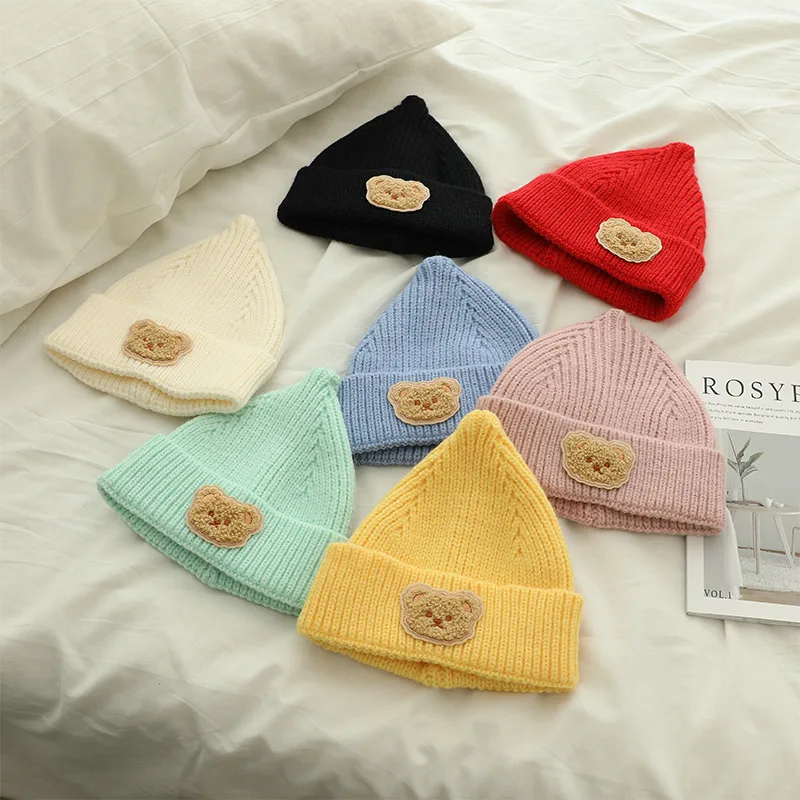 Korean Cartoon Infant Newborn Knitted Caps Winter Warm Embroidered Children Baby Woolen Warm Crochet Beanie Bonnet