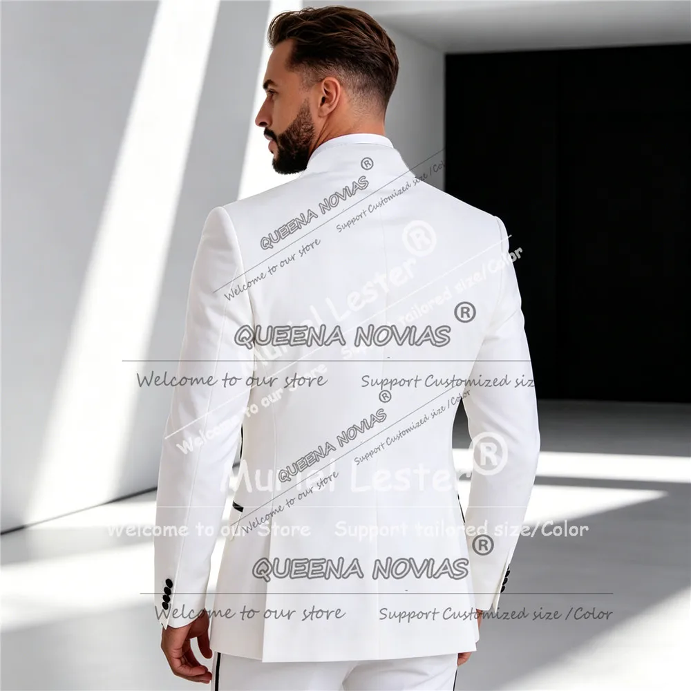 Exclusive White Suits Men For Wedding Plus Size Single Breasted Jacket Vest Pants 3 Piece Sets Groom Tuxedo Custom Made Outfit