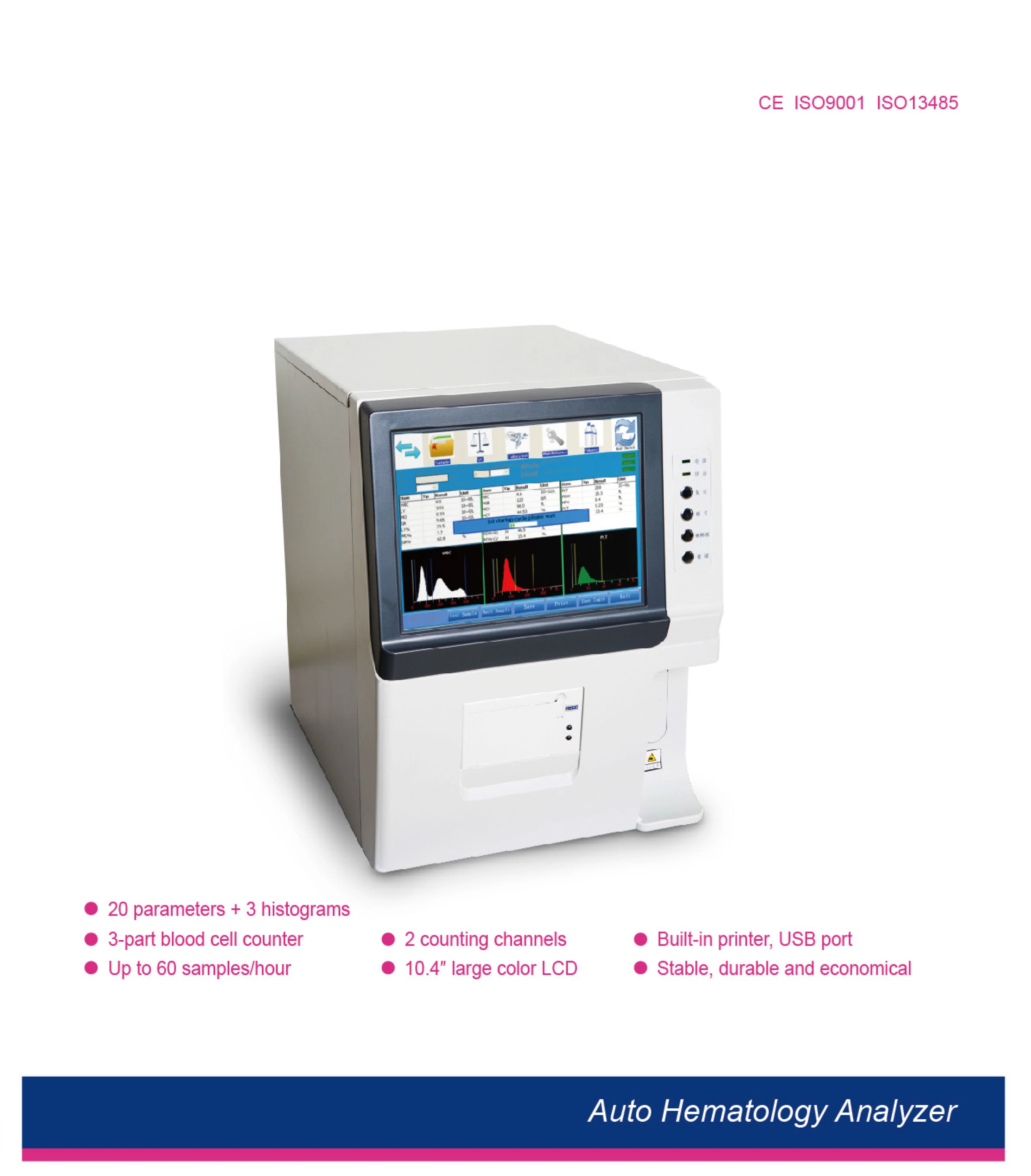 Clinical Analytical Instruments Blood Testing Equipment 3 Part Portable Full Auto CBC Machine Hematology Analyzer B002D