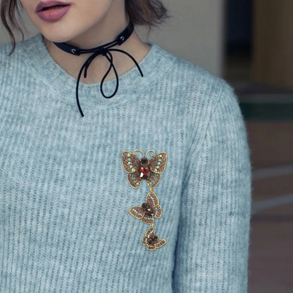 

2Pcs Butterfly Brooch Vintage Rhinestone Pin Lapel Scarf Shawl Pin Hat Brooch Elegant Decoration Brooches for Women