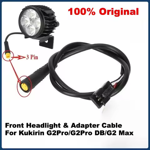 Original 3-Pin Front Headlight &amp; Adapter Cable for Kukirin G2 Pro &amp; G2pro 2024 New &amp; Kukirin G2 Max - OEM Lighting Connector