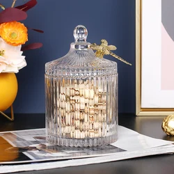 Golden Butterfly Dragonfly Crystal Glass Storage Jar Jewelry Box Sugar Bowl Household Aromatherapy Candle Bottle Glass Container