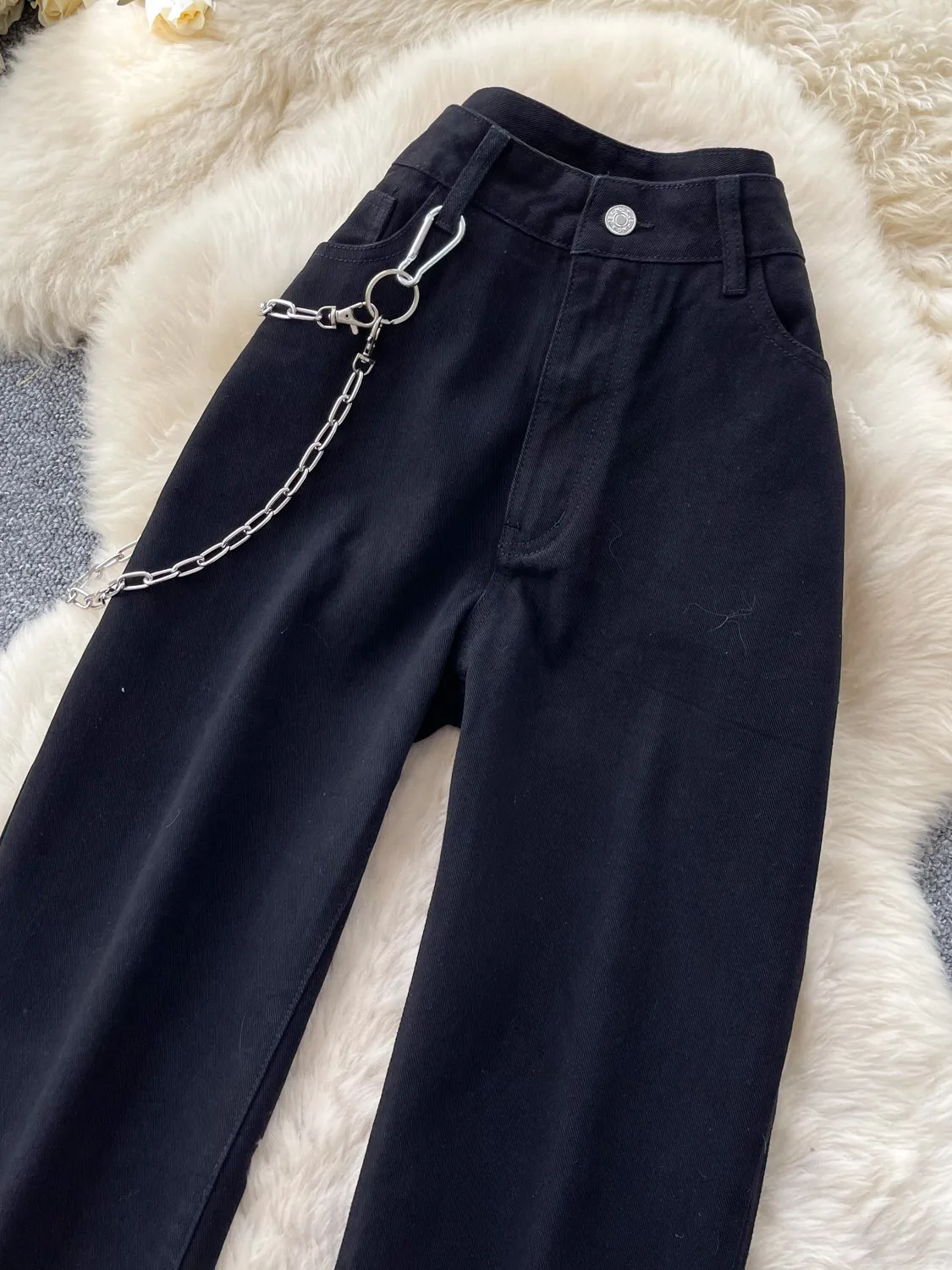 Women's Black Gothic Y2k Gyaru Jeans Vintage Harajuku Wide Leg Denim Trousers Hiphop Grunge Jean Pants Baggy Denim Trousers 2026