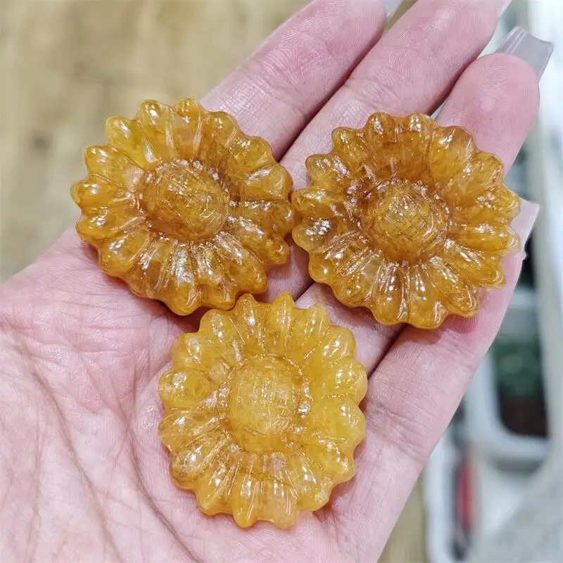 2 قطعة النار الأصفر الطبيعي الكوارتز الهيماتويد ليتل ديزي عباد الشمس نحت شفاء فنغشوي الريكي ديكور المنزل هدية عيد #2