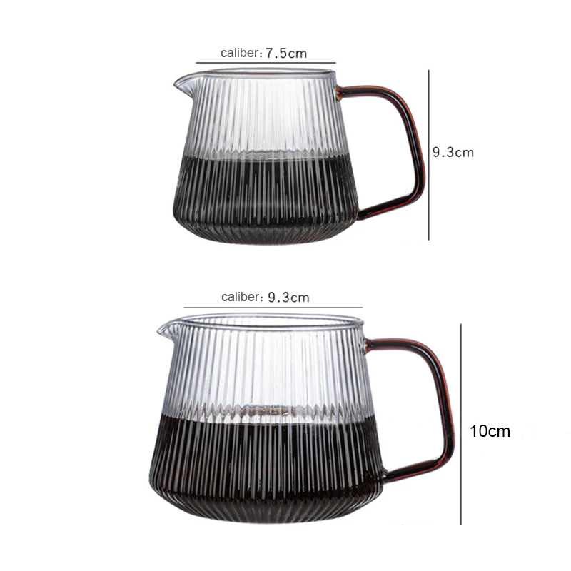 V-shaped Spout Coffee Teapot Vertical Striped Coffee Pot Practical Glass Coffee Kettle Coffeeware Reusable About 350ml/500ml