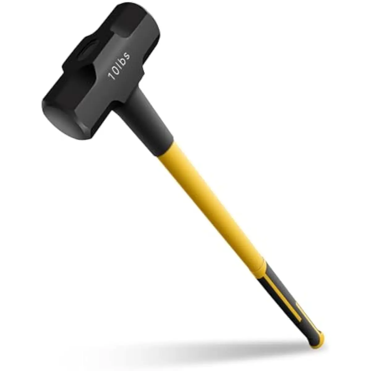 Heavy Duty 10 lb Forged Steel Sledge Hammer with Ergonomic Rubber Fiberglass Handle – 35.5 Inch Length Black Yellow Design for C