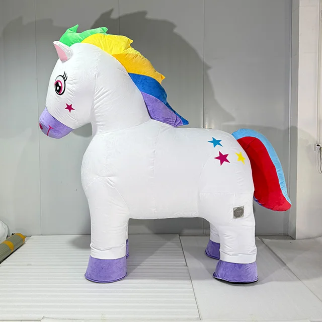 Volwassen opblaasbare eenhoorn kostuum regenboog paard mascotte voor Halloween Party verjaardag parade kwaliteit geen batterij nodig