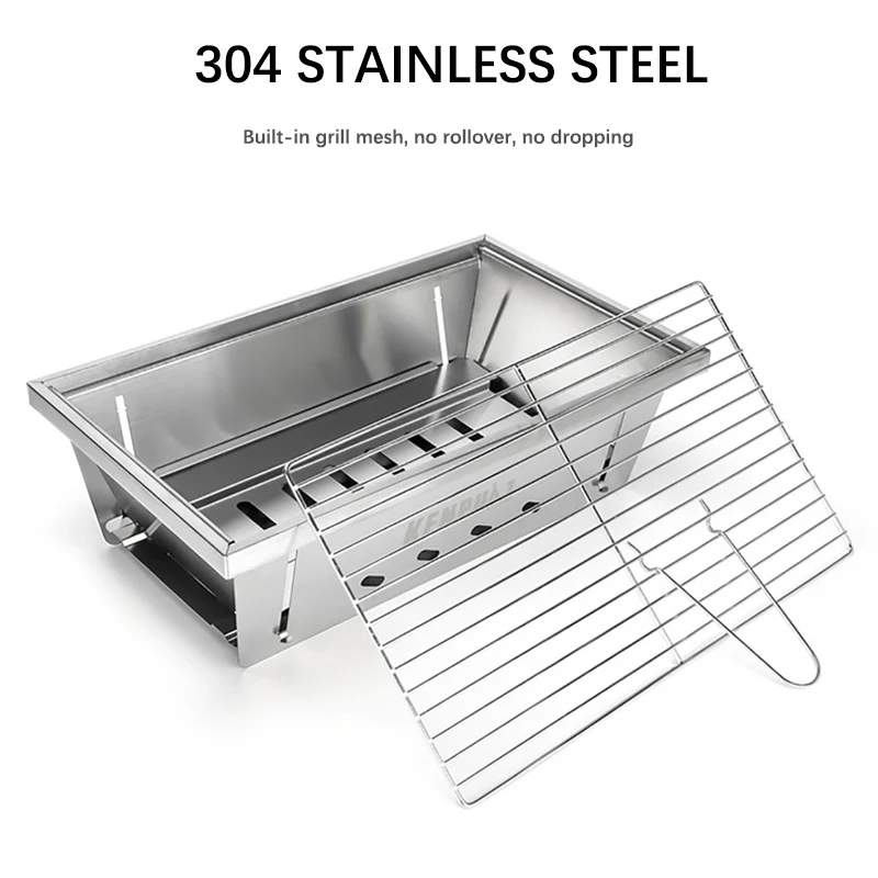 304 Stainless Steel Barbecue Grill Portable Outdoor Stove IGT Table Stove Folding Firewood Stove Barbecue Camping Stove