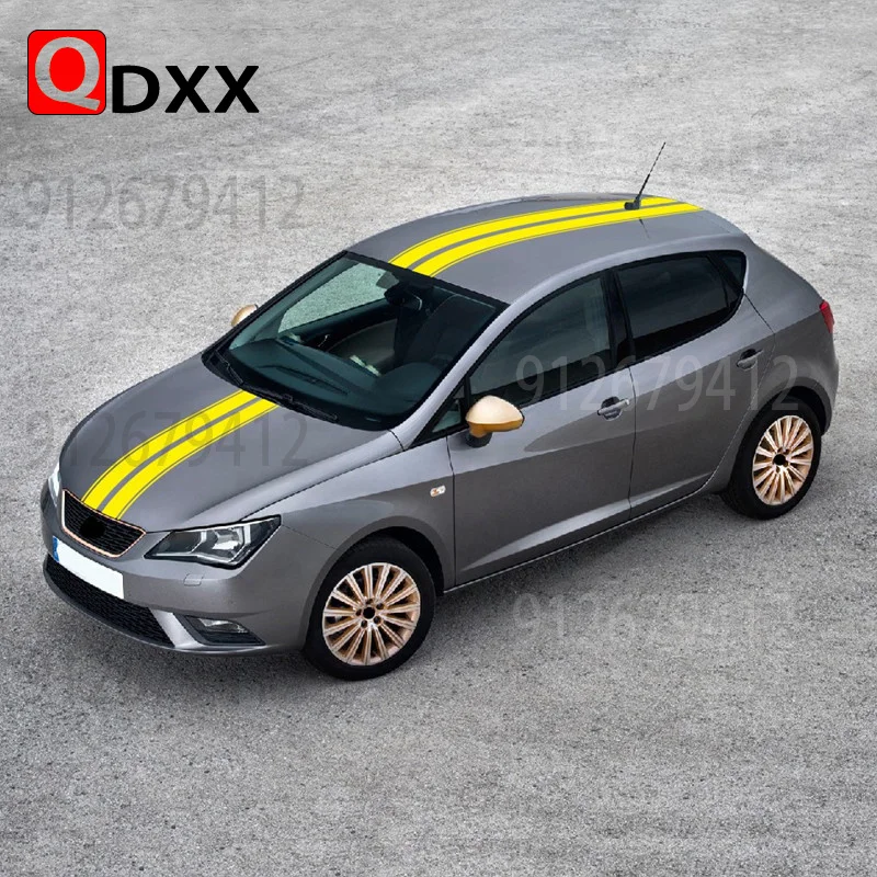 

Спортивная полосатая наклейка на капот автомобиля на крышу и хвост для Seat Ibiza FR TGI ST Cupra, автоаксессуары, декор для кузова, виниловая наклейка, гоночный стиль