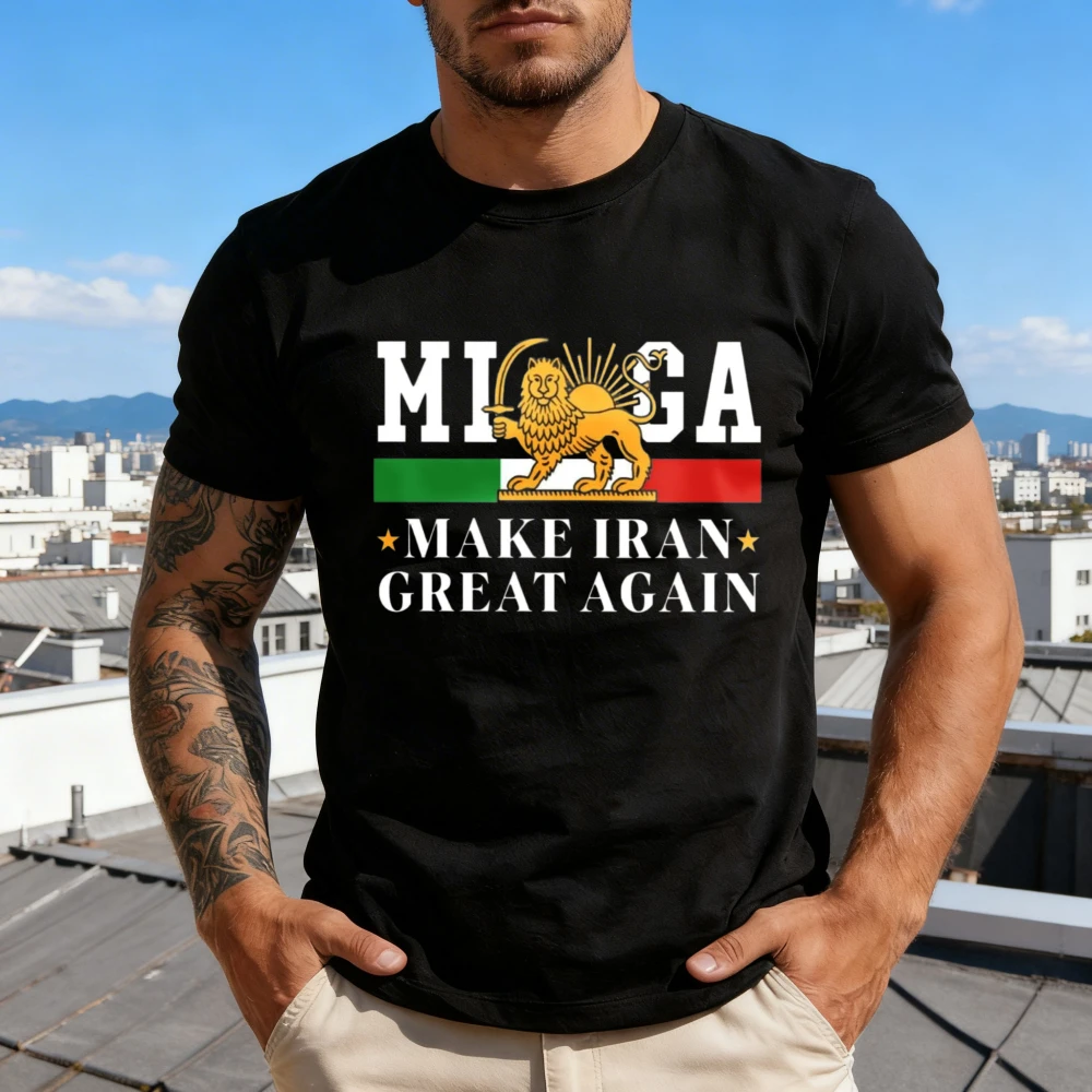 Miga Make Iran Great Again Shirt Lion Sun Old Historic Tshirt Iranian Flag Mens T-Shirt O-neck Hot Sale Tops Iran Gift Clothing