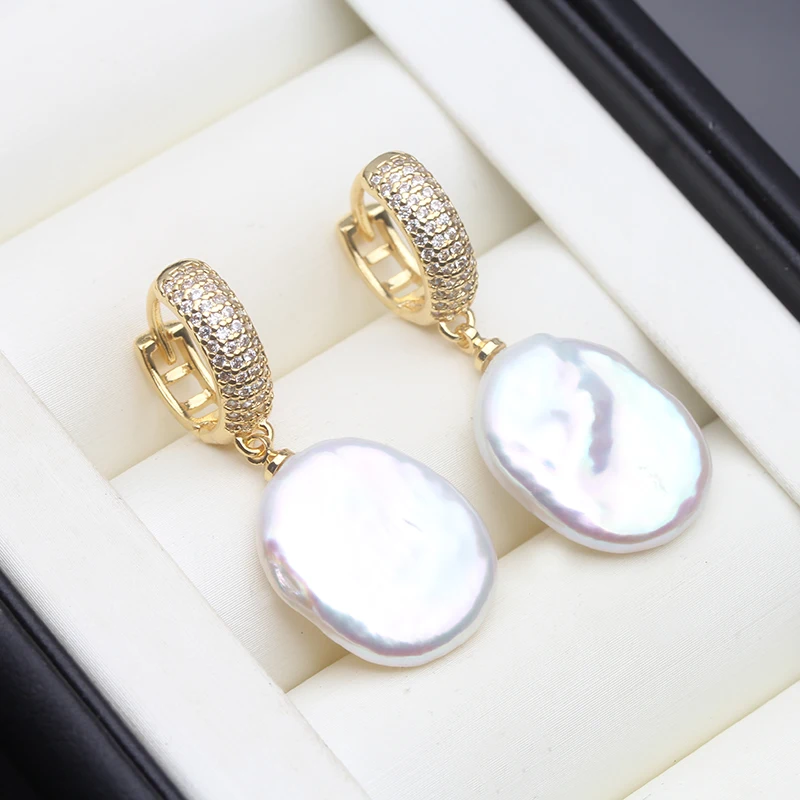 

Real Original Freshwater Big Baroque Pearl Earrings For Women,18K Gold Plated Earrings With Pearl Hoop Wife Mother Gift White