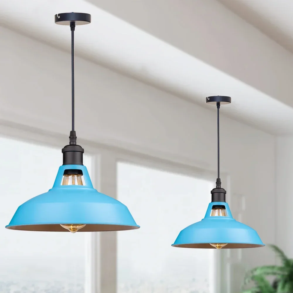 

Farmhouse Industrial Pendant Lamp e27 Vintage Hanging Light for Kitchen Island Blue Color 27cm Indoor Lighting Fixtures