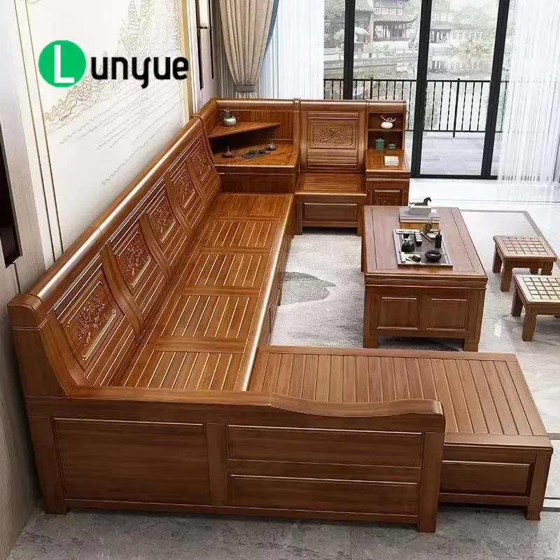 All Solid Wood Camphor Sofa Antique Chinese Classical Rural Living Room Corner Princess Storage Combination Furniture