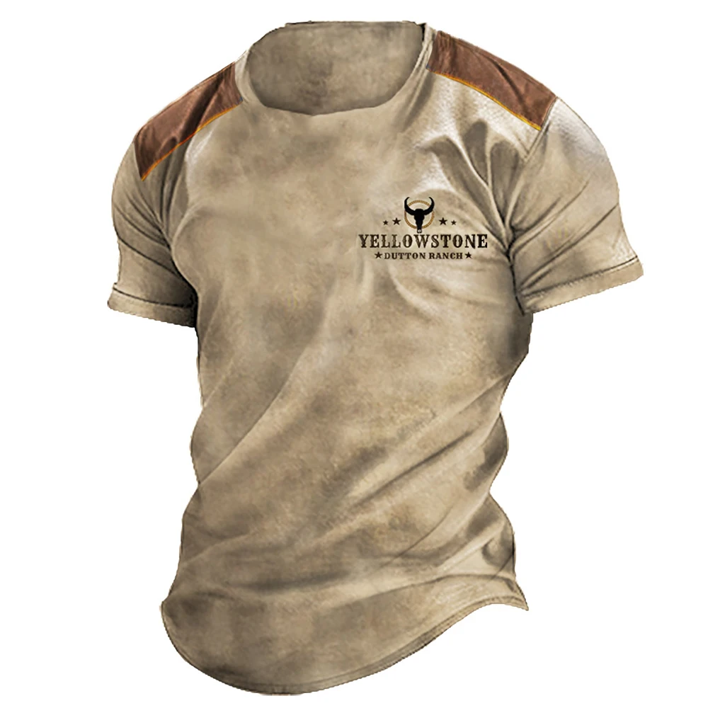 Vintage Men T Shirt Yellowstone National Park 3D Printing T-Shirts Oversized Short Sleeve Tee Outdoor Streetwear Tops Clothing