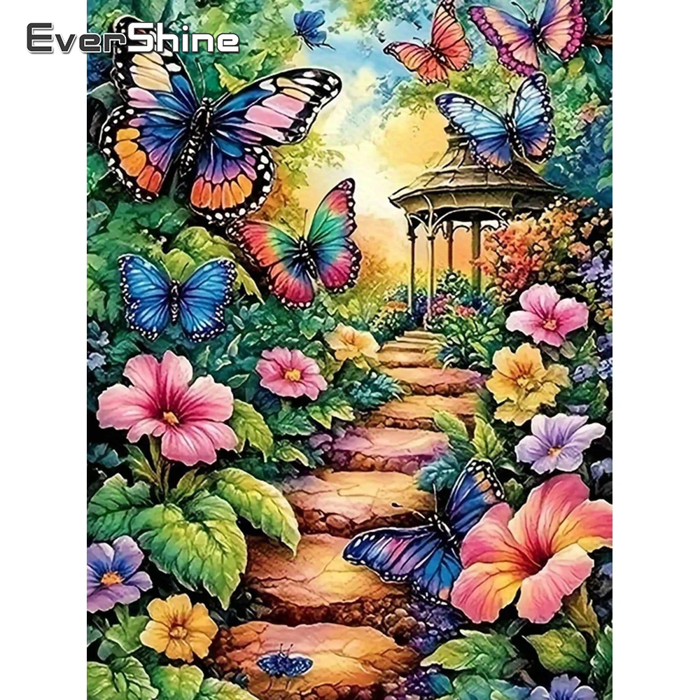 Evershine Diamantmalerei Landschaft Vollflächiges Quadratisches Mosaik Straßen-Strass-Bild Stickerei Schmetterling Handgemachtes Hobby