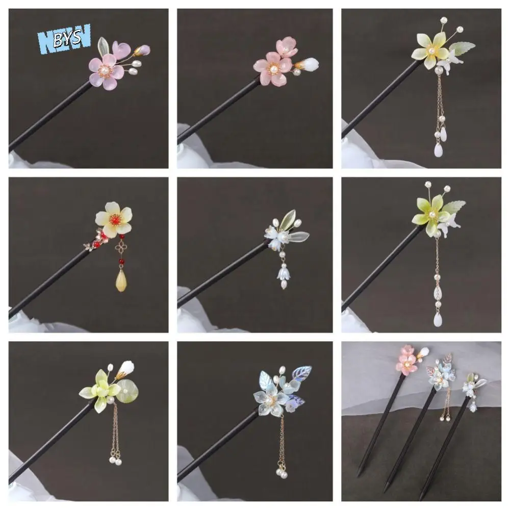 

Elegant Tassel Flower Hair Stick Chinese Style Hair Fork Pearl Hair Stick Wood Hair Chopsticks Hanfu Hair Stick Girl