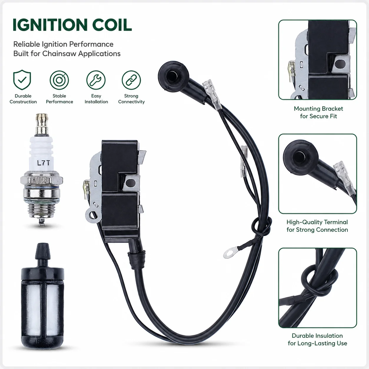 Ignition Coil Spark Plug Fuel Filter Kit for Husqvarna 340 345 346XP 350 351 353 357 362 365 371 375 Saw Parts Replace 537812701
