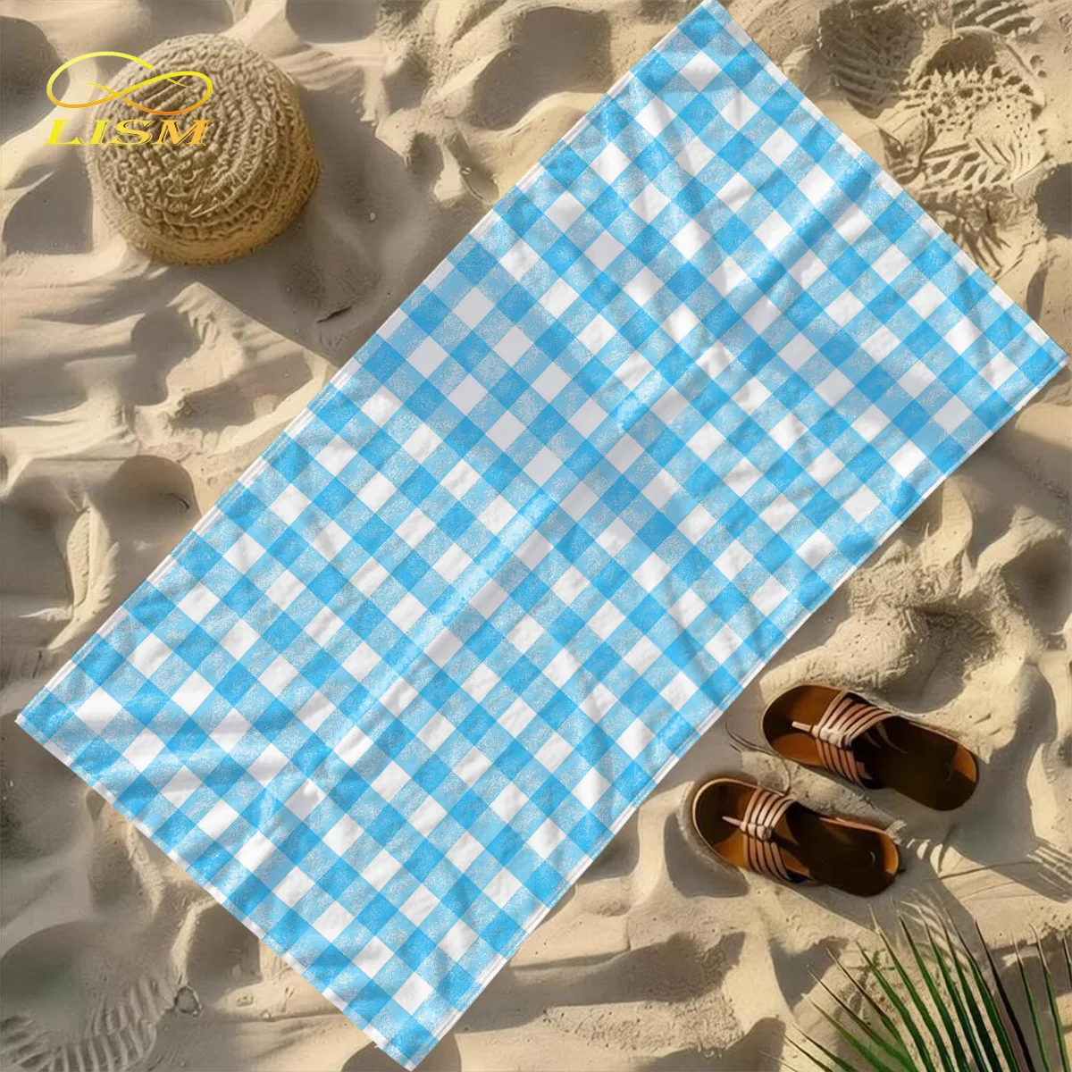 

LISM 1pc Blue Plaid Towel-Oversized, Absorbent Microfiber, Quick Dry, Ideal for Travel, Swimming, Surfing Bath Towel