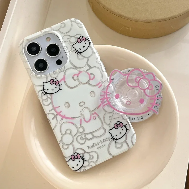 Urocza kreskówka Sanrio Hello Kitty magnetyczny uchwyt Magsafe do telefonu iPhone 15 14 13 12 11 Pro Max etui na twardą obudowę