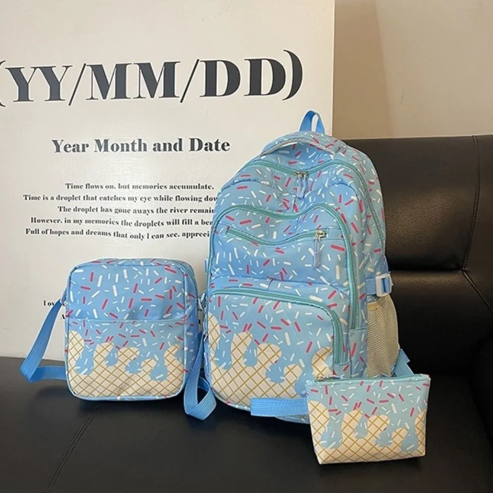 Oxford Fabric Ice Cream Printed Backpack Set with Pencil Case Large Capacity School Bag Matching with Crossbody Bag Tote Bag