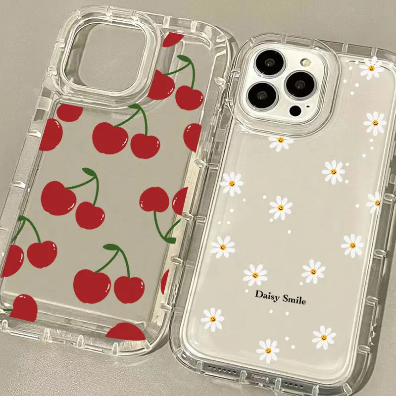 Small Flower Daisy Red Cherry Case for OPPO A78 A98 A57 A77 5G A77S A60 Reno 5 6 8 Pro 7 5G 8T 5Z 6Z 7Z 8Z Clear Air Bag Cover