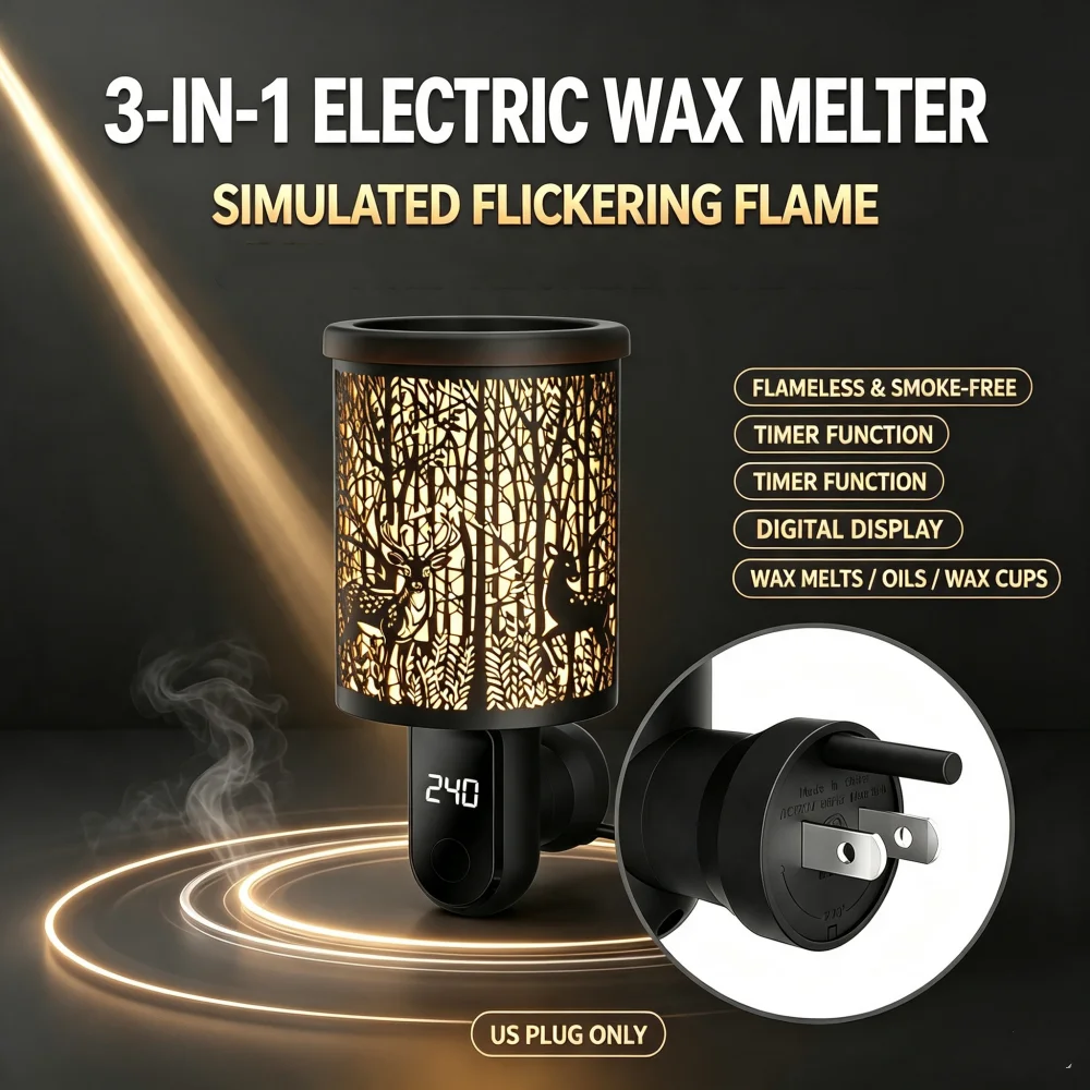Wax Melt Warmer US Plug Wall Mount,Electric Wax Burner Timer Digital Display,Detachable Wax Tray,Fragrance Diffuser Night Light