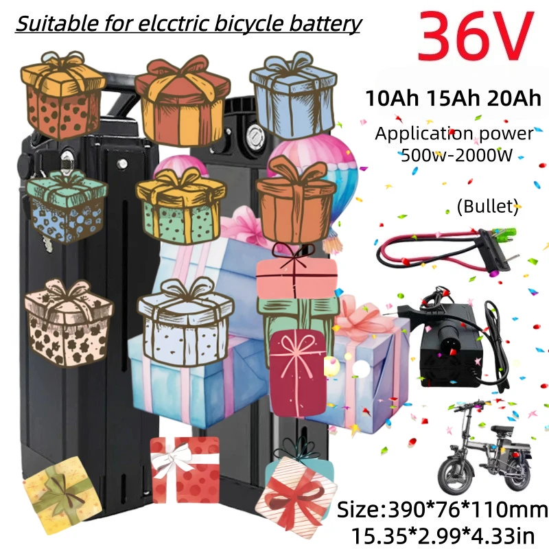 Rechargeable 36V Silver Fish Folding E‑Bike Battery 10Ah 15Ah 20Ah 21700 Lithium Battery Pack With BMS For Ebike Repair Replace