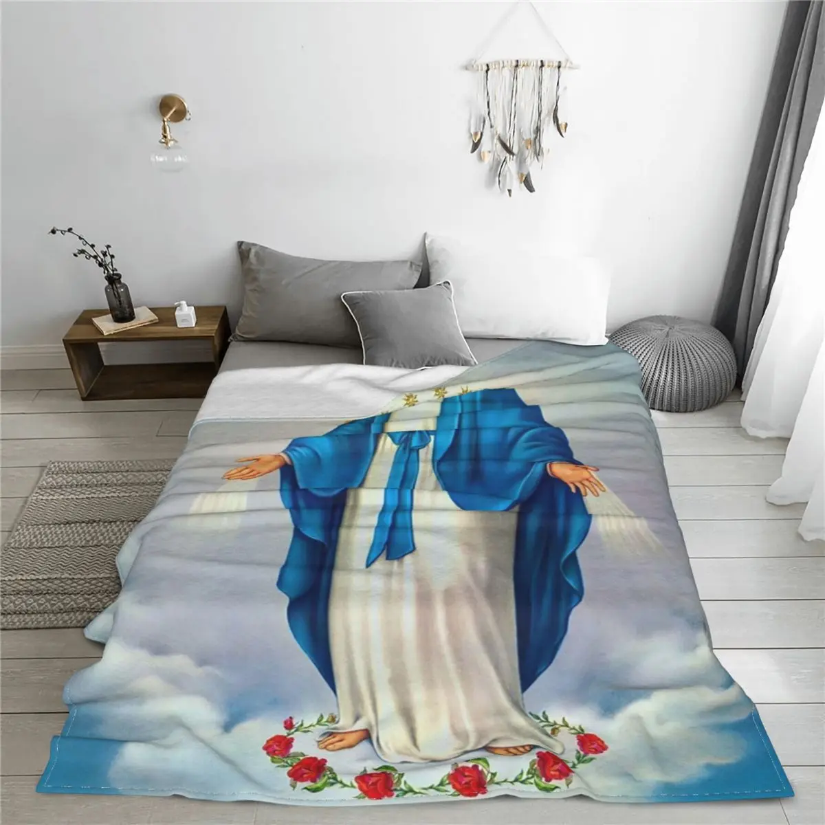 Virgin Mary Christian Catholic Knitted Blanket Our Lady of Guadalupe Flannel Throw Blanket Home Couch Soft Warm Bedspread