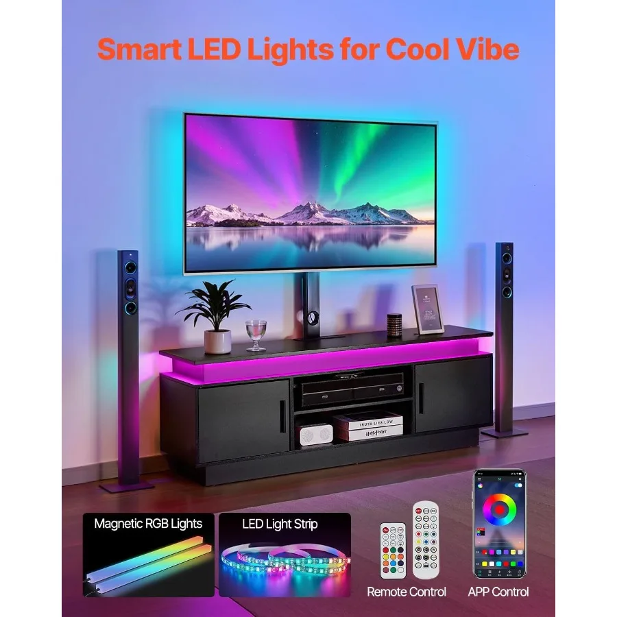 حامل تلفزيون 52 مع حامل لما يصل إلى 75 في مركز الترفيه للتلفزيونات مع مخرج طاقة وأضواء LED وحدة تحكم تلفزيون قابلة للتعديل مع #4